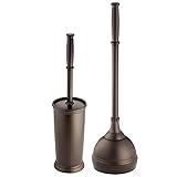 mDesign Bathroom Toilet Bowl Brush and Plunger - Set of 2, Bronze