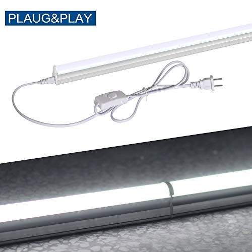 DIKAIDA 6 Pack LED T5 Light Tube, 4FT Integrated Fixture, 18W, 2000Lm, 6500K Super Bright White Ceiling Lamps & Under Cabinet Light with Connecting Cords & On/Off Switch