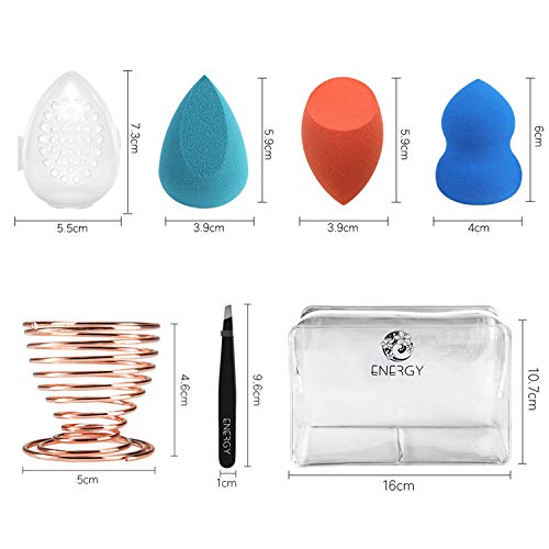 ENERGY Makeup Sponge Blender Beauty Sponge Set Foundation Blending Sponge Case, Makeup Sponge Holder, Sponge in Beauty with Eyebrow Tweezers Ideal for Travel 8-in-1,Ideal Christmas Gifts for Women
