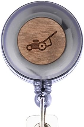 MODERN GOODS SHOP Lawnmower Id Badge Holder - Wooden ID Holder - Laser Engraved Design Custom ID Holder - Clip On Belt/Pocket Retractable ID Badge Holder