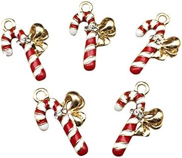 SANQIU 10PCS Enamel Christmas Stick Charm for Jewelry Making and Crafting