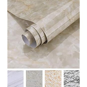 Oxdigi Marble Contact Paper 24 x 196 inches Self Adhesive Peel & Stick Wallpaper for Kitchen Countertop Cabinet Furniture Waterproof PVC Removable Cream