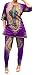 Lovaru Women's Fashion 3/4 Sleeve Casual African Dashiki T-Shirt and Pants Set Outfit Purple