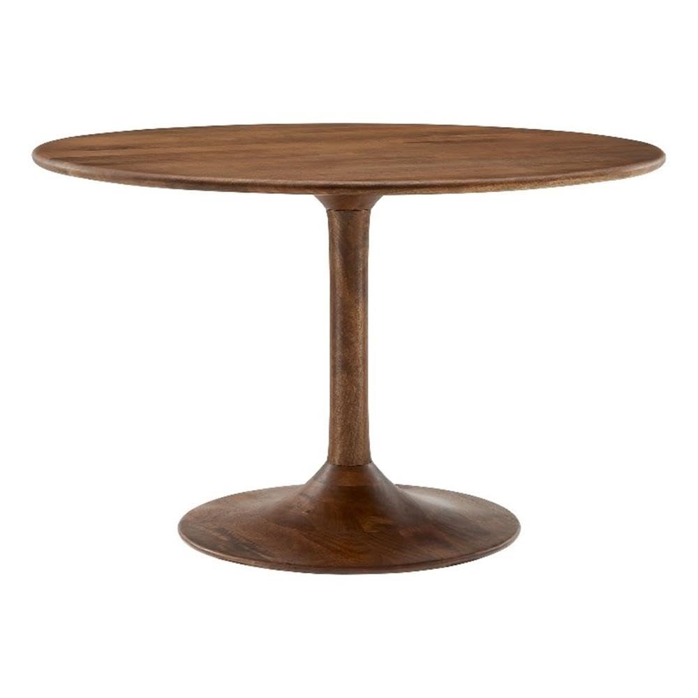 Photo 1 of ***MISSING HARDWARE***Modway Lippa 48 Inch Round Wood Dining Table in Walnut – Solid Mango Wood Tabletop with Pedestal Base - Mid Century Modern Dining Room Furniture - Kitchen Table for 4-6 Person  ***(BOX RIPPED/TORN)***