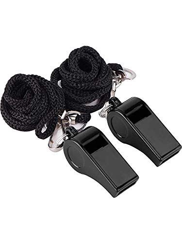 HOHAJIU Black Lanyard Coach Whistles Perfect for Coaches Referees Emergencies Outdoor Travel Lifeguard Fans Cheer Student Pack of 2