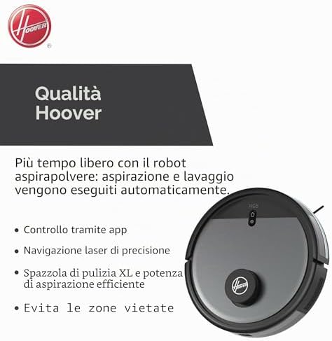 HG5 HYDRO Robot Aspirapolvere Lavapavimenti con Mappatura, 0,2 L, Wi-Fi, 5 Modalità, 1 Spazzola XL e 2 Laterali, 34x34x10,3 cm, Grigio