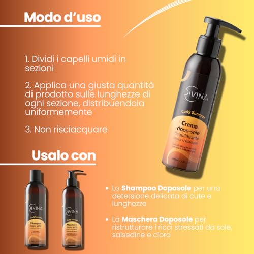 DIVINA BLK Afro Curly Summer Rebalancing After-Sun Cream for Wavy Curly Curly Hair by DIVINA BLK with Argan and Coconut Oils, Melon and Goji Extracts (150ml)