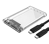 Nekteck Transparent Plastic Case SATA to USB C Hard Disk Enclosure HDD/SSD Adapter Case with USB Type C to C Gen 2 Cable Tool Free Hard Drive Enclosure - 2.5 Inch