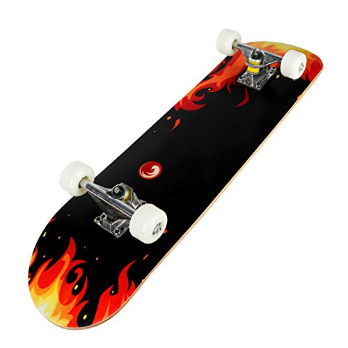 CCTRO Skateboards 31" Pro Skateboard Complete, 8 Layer Maple Skateboard Deck for Extreme Sports and Outdoors, Tricks Skate Board for Beginners and Pro(31" Red Frame)