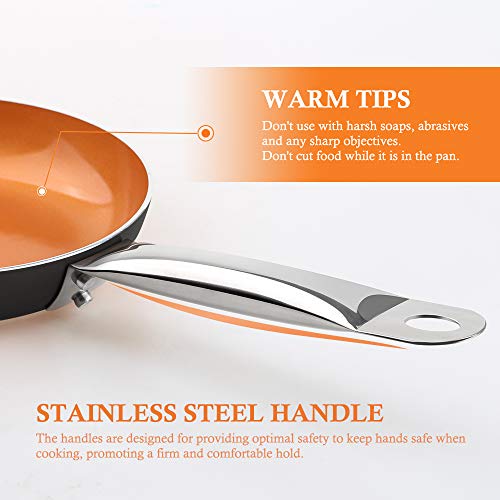 SHINEURI 9 Pieces Copper Cookware Pans and Pots Set - 8 inch Omelet Pan, 9.5 inch Frying Pan and 2.5 qt Sauce Pan with Lid & 4 set Cooking Utensils - Suitable for Induction, Gas, Electric & Stovetops