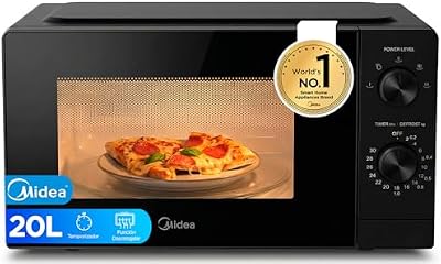 Micro-ondas de 20 litros com 700 W de potência | Micro-ondas | Micro-ondas preto com bancada, função de descongelação, 5 níveis de potência, temporizador | Micro-ondas sem grelha