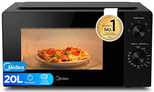 Microondas 20 litros y 700 W de potencia | Microwave | Horno Microondas Negro de Sobremesa con Plato Giratorio, Función Descongelación, 5 Niveles de Potencia, Temporizador | Microondas sin grill