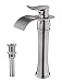 BWE Vessel Sink Faucet Brushed Nickel Single Hole Commercial Waterfall Bathroom Faucet with Pop Up Drain Without Overflow and Supply Line Modern Tall Faucet Bath Sink Lavatory Mixer Water Tap