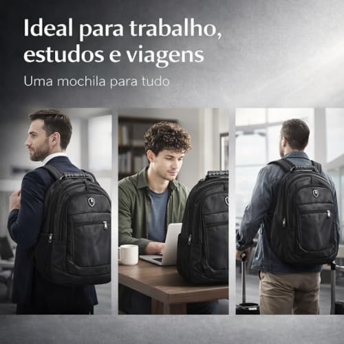 Mochila para Notebook até 17 Polegadas, Antifurto, Impermeável, Alça cabo de Aço Reforçada - Premium Steel Hook