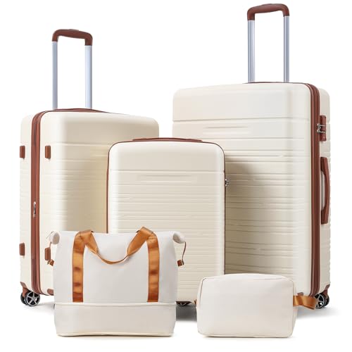 Reljofum 5 Piece Luggage Sets with Spinner Wheels, Womens Luggage Sets Carry on Bag Set, Hardside Carry On Suitcase Sets with Tsa Locks Duffel Bag