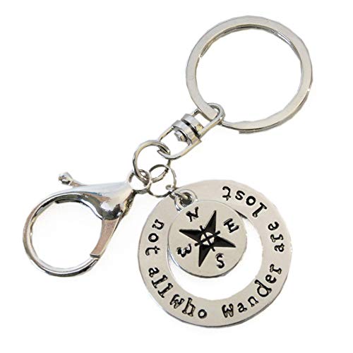Travel Keychain - Not All Who Wander Are Lost - Compass - Camping Key Chain - Swivel Keyring & Clip - Thumbnail 4