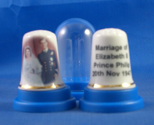 Porcelain China Thimble -- H M Queen and Prince Philip Wedding