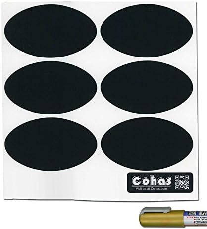 Cohas Chalkboard Labels in Large Oval Shape Includes Liquid Chalk Marker and 18 Labels, Fine Tip, Gold Marker