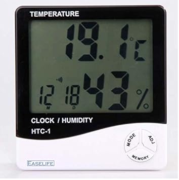 Easelife Premium Quality Temperature Humidity Time Display Meter with Alarm Clock, Wall Mount or Table Top Monitor Sensor Thermostat Home Office, Digital Indoor Thermometer with Memory, HTC-1