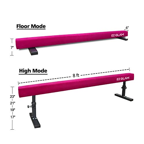 EZ GLAM Gymnastics Adjustable Balance Beam 8 Ft 6Ft Wood Core Skill Performance Home Training Gymnastics Equipment (Pink, 8)