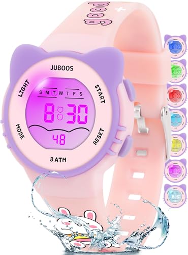 Juboos Kids Digital Watch for Boys Girls 5-18, 7 Colors LED Light Kids Sports Outdoor Wristwatch, Waterproof Watch with Alarm,Stopwatch
