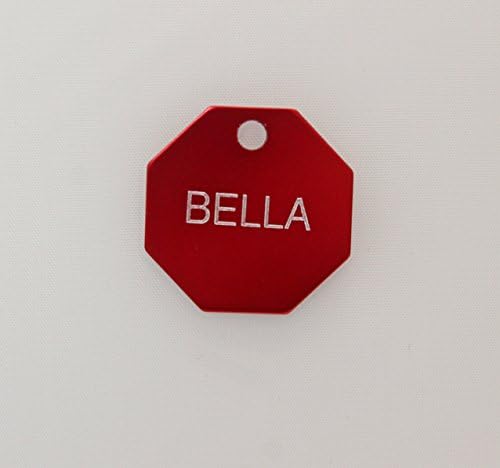 Pet ID Tag - Octogan Shaped Double Sided Engraved Tag - 28mm / 28mm 4 Colours (RED)