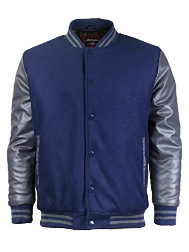 Maximos USA Men's Premium Vintage Baseball Letterman Varsity Jacket (Small, Navy Gray)