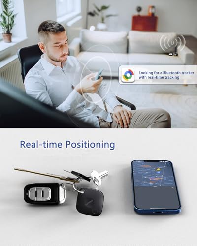 Yipoyilo Air Tracker Tag Work with Google Find Hub for Android only, not for IOS IPhone, Item Tracker Bluetooth Tracker with Privacy Protection for Key Bag, Suitcase and More 4 Pack Black