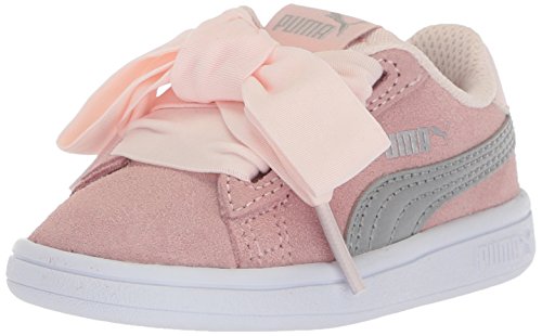 PUMA Girls  Smash v2 Ribbon Velcro Kids Sneaker, Pearl Silver, 8 M US Toddler
