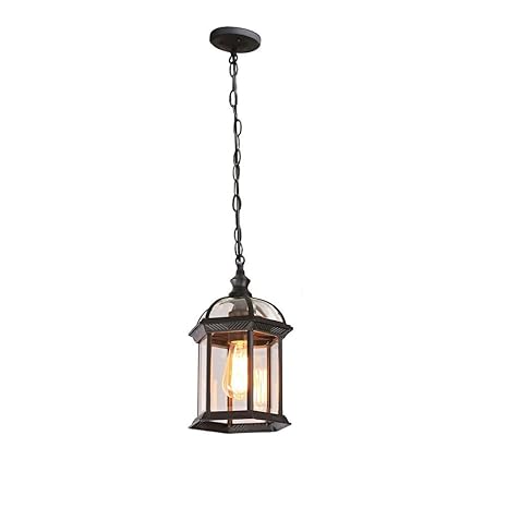 Höhenverstellbar Pendellampe Vintage Außen/Innen Hängeleuchte E27 Schwarz Wasserdichter IP54 Pendelleuchte Aluminium Glas Lam