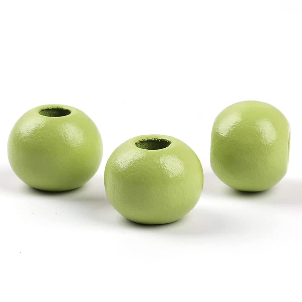 Oneyijun 50 Pcs Large Wooden Beads 20mm Natural Round Wood Beads Loose Beads, for Handmade Garlands Home Decorations Jewellery Making DIY Hand Crafts (Green)