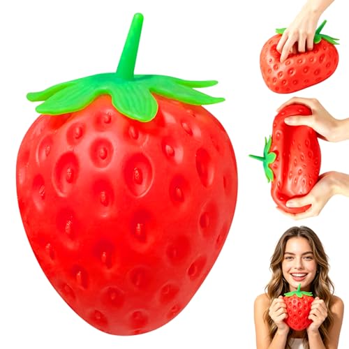 8in Giant Strawberry Squishy, Jumbo Big Cute Realistic Strawberry Stress Ball Soft Squishys Slow Rising Stress Ball for Anxiety Stress Party Favors