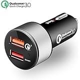 Quick Charge QC 3.0 39W Dual USB Car Charger, Quick Charge 3.0 for Samsung Galaxy S8 S7 Edge Note 8 LG G6 Nexus 5X 6P, Smart Ports 2.4A Rapid Fast Charge for iPhone 7 6S Plus 5SE iPad (Black)