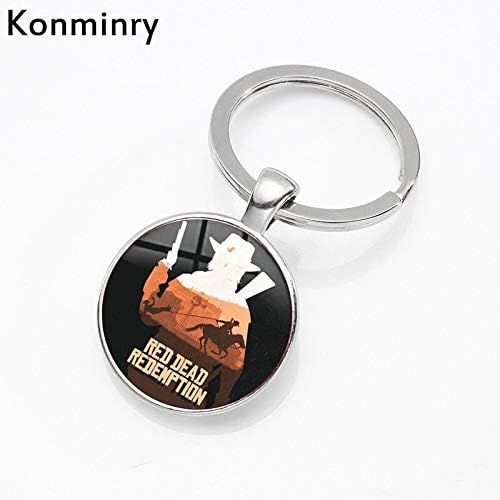 Konminry Red Dead Redemption 2 Glass Dome Key Chains Bronze Silver Plated Color Gun Picture Men Women Car Bag Keychain Jewelry