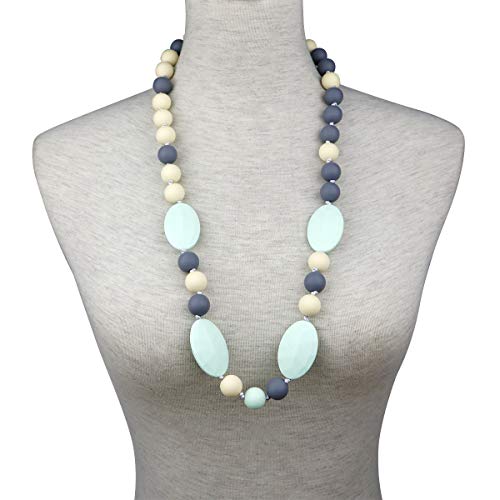 TUXEPOC Baby Teething Necklace for Mom to Wear,Silicone Nursing Chewable Beads Teether Toys - BPA Free (Less Color)