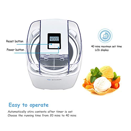 1.6 Quart Automatic Ice Cream Maker Freezer Dessert Machine with Auto Shut Off Timer LCD Screen Simple Operation (White)