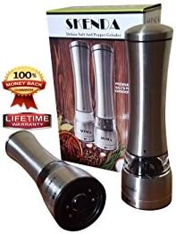 Skenda Salt And Pepper Shaker Grinder Set with 2 Adjustable Stainless Steel Shakers - Free E-books ( 5 ) with this set - Ceramic Mill Mechanism - Manual Grinders