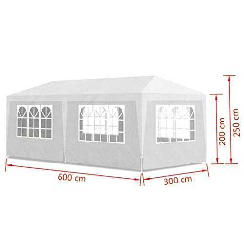 AyaMastro Outdoor 600CM White Gazebo Canopy Sun Shade Party Wedding Yard Tent w/Wall Side Removable with Ebook