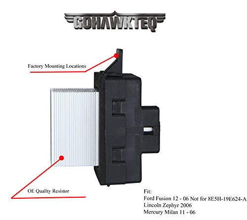 HVAC Blower Motor Resistor G020R Radiator Cooling Fan Control Unit Module for Ford Fusion Lincoln MKZ Zephyr Mercury Milan (Replaces# 8E5Z19E624A, JA1712, 4P1589, YH1825, EBY-100342) - Thumbnail 2
