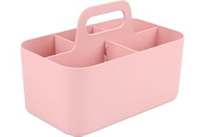 YGJT Stackable Caddy Organizer with Handle, Multipurpose Plastic Storage Caddy with Removable Divider, School Art Supply Organizer (Pink)