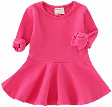 Infant Toddler Baby Girls Dress Pink Ruffle Long Sleeves Cotton (12-18m(86).