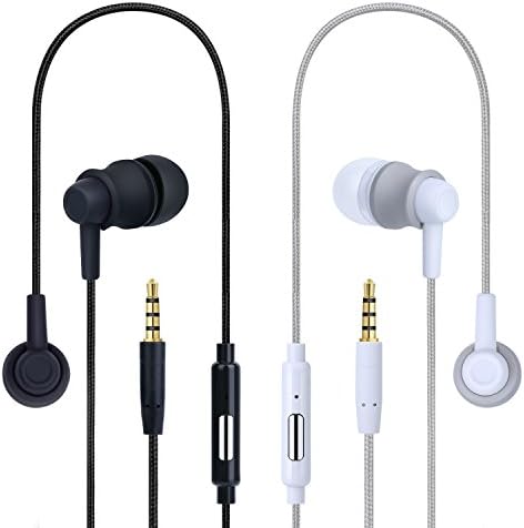 Noise Cancelling Earbuds, Costyle 2 Pack Pure Nylon Braided In-ear Noise Isolating Earphones Headphones with Mic Remote Control Button for iPhone, iPad, Samsung Galaxy Series, HTC, LG(Black, White)
