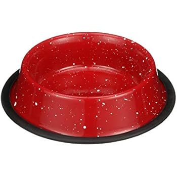 Neater Pet Brands - Outdoor Camping Style Pet Bowl - Enamel Ware Blue Black Granite Colors - Dog Cat No Tip Skid Bowls (16 oz, Red)