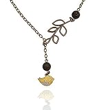 Small Bird and Branch, Black Lava Bead, Bronze/Brass Tone Aromatherapy Essential Oil Diffuser