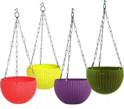 Green Paradise Flower Pot Hanging Basket with Hook Chain for Home Garden Office Balcony Grower Planter Pack of 4 (Size : Small 5 Inch)