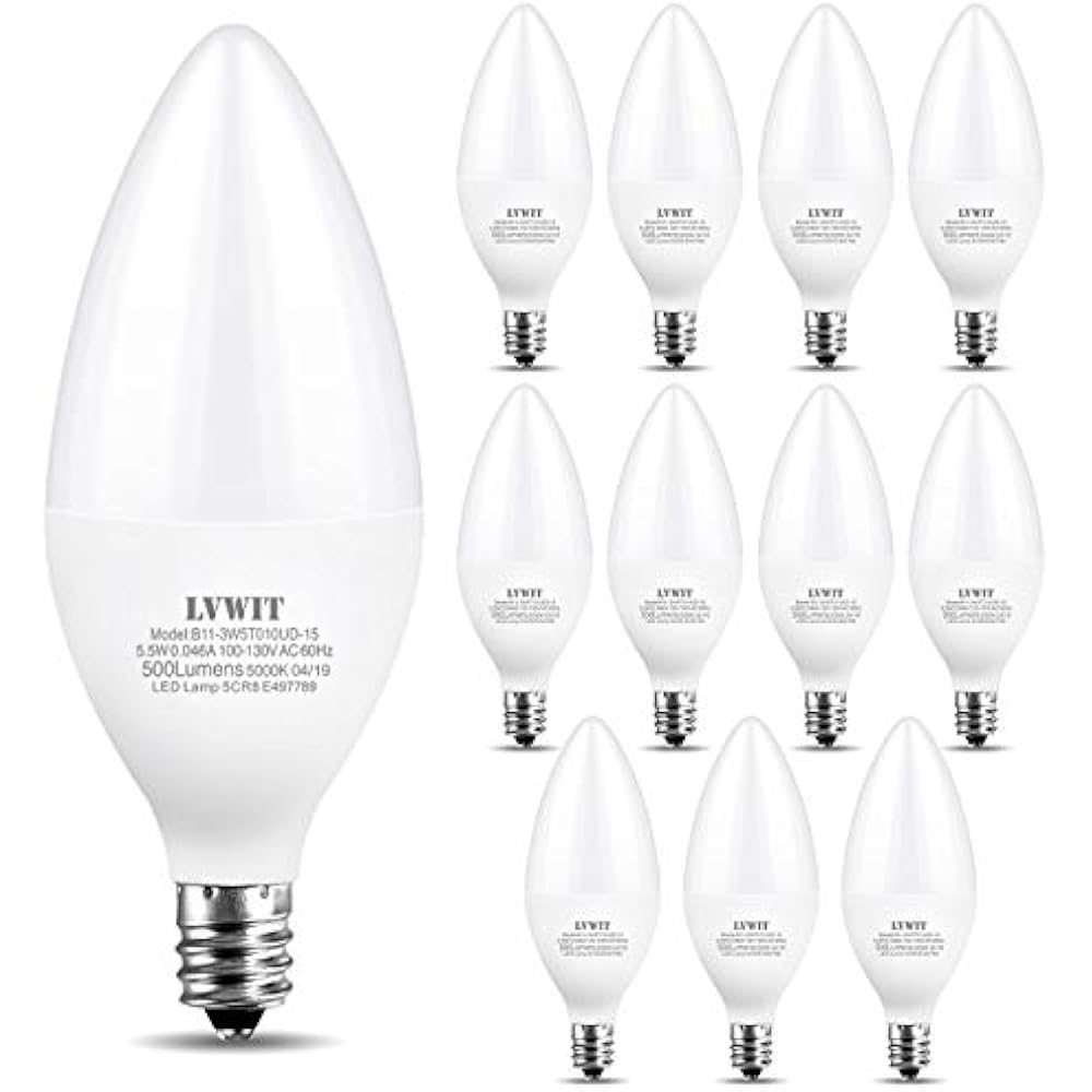 B11 LED Bulbs E12 Candelabra Small Base 5000K Daylight, 5.5W(60W