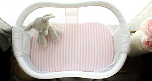 NODNAL CO. Pink Bassinet Fitted Sheet Set 3 Pack 100% Jersey Cotton for Baby Girl - Chevron, Polka Dot and Stripe 160 GSM Sheets