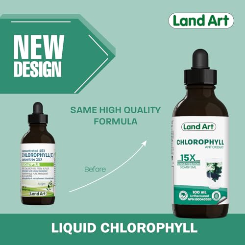 Liquid Chlorophyll Drops Unflavoured 15X Concentrated 100ml – Cold Extracted from Non-GMO Alfalfa - Detox - Alkaline - Natural Body Deodorant – Antioxidant - Made in Canada