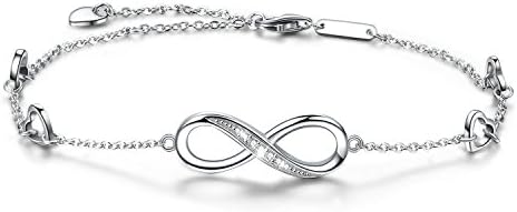 Infinity Ankle Bracelet For Women, 925 Sterling Silver Charm Adjustable Anklet, Large Bracelet