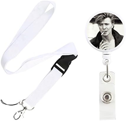Translucent Retractable Badge Holder Reel Key Chain Reel with Lanyard for Key Cards and ID Cards (David Bowie White Reel &amp; Lanyard)